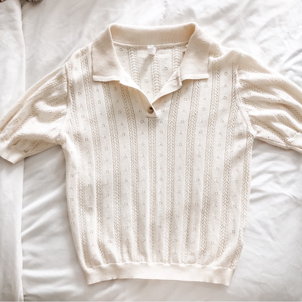 Breath of Youth - Cream Pointelle Top - Medium